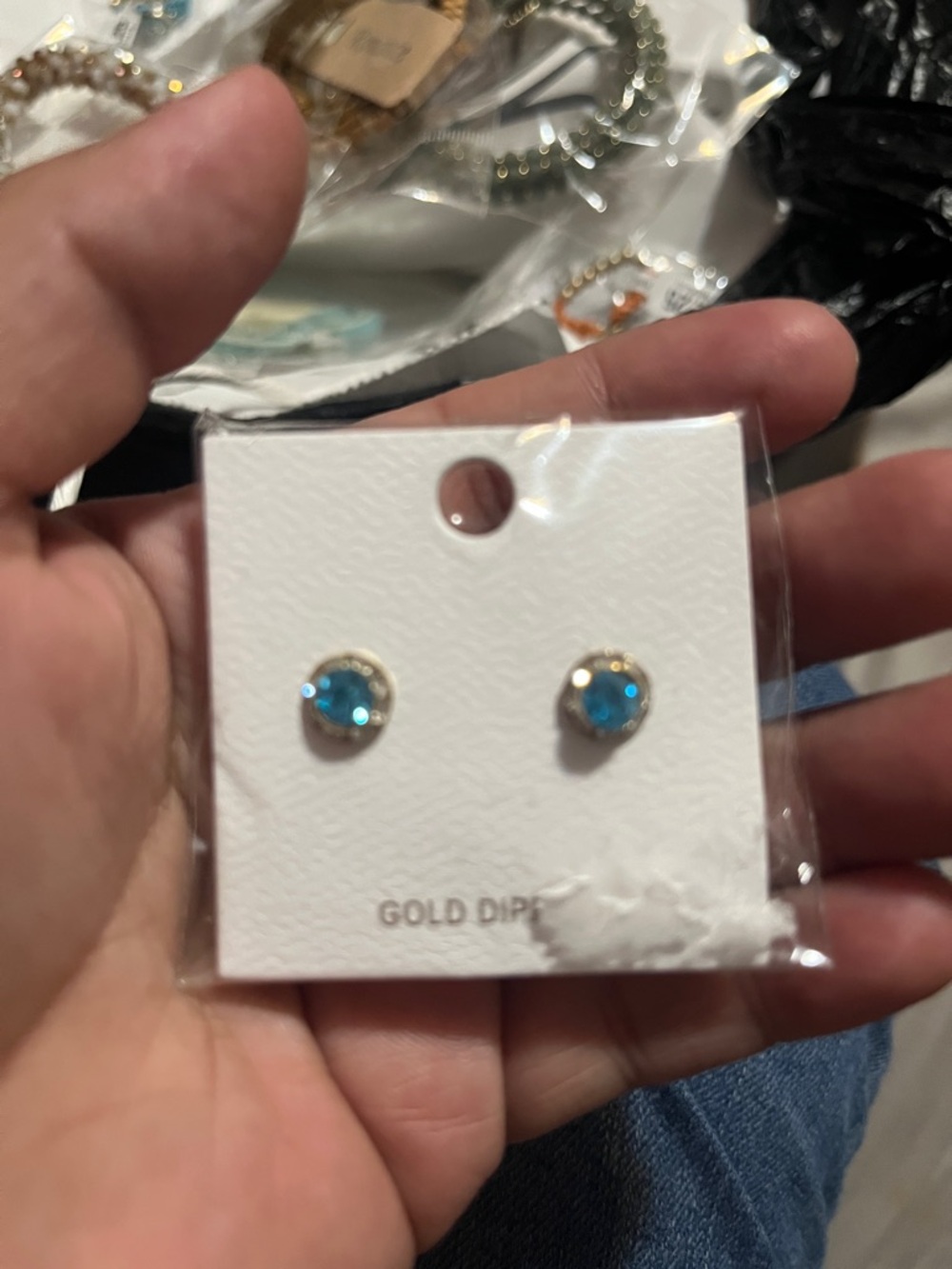 Gold-Dipped Blue Crystal Stud Earrings - Women Jewelry